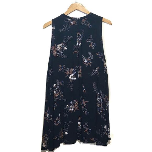 Free People Floral Mini Dress Black V Neck Sleeveless Swing Flowy Babydoll S - Picture 7 of 16